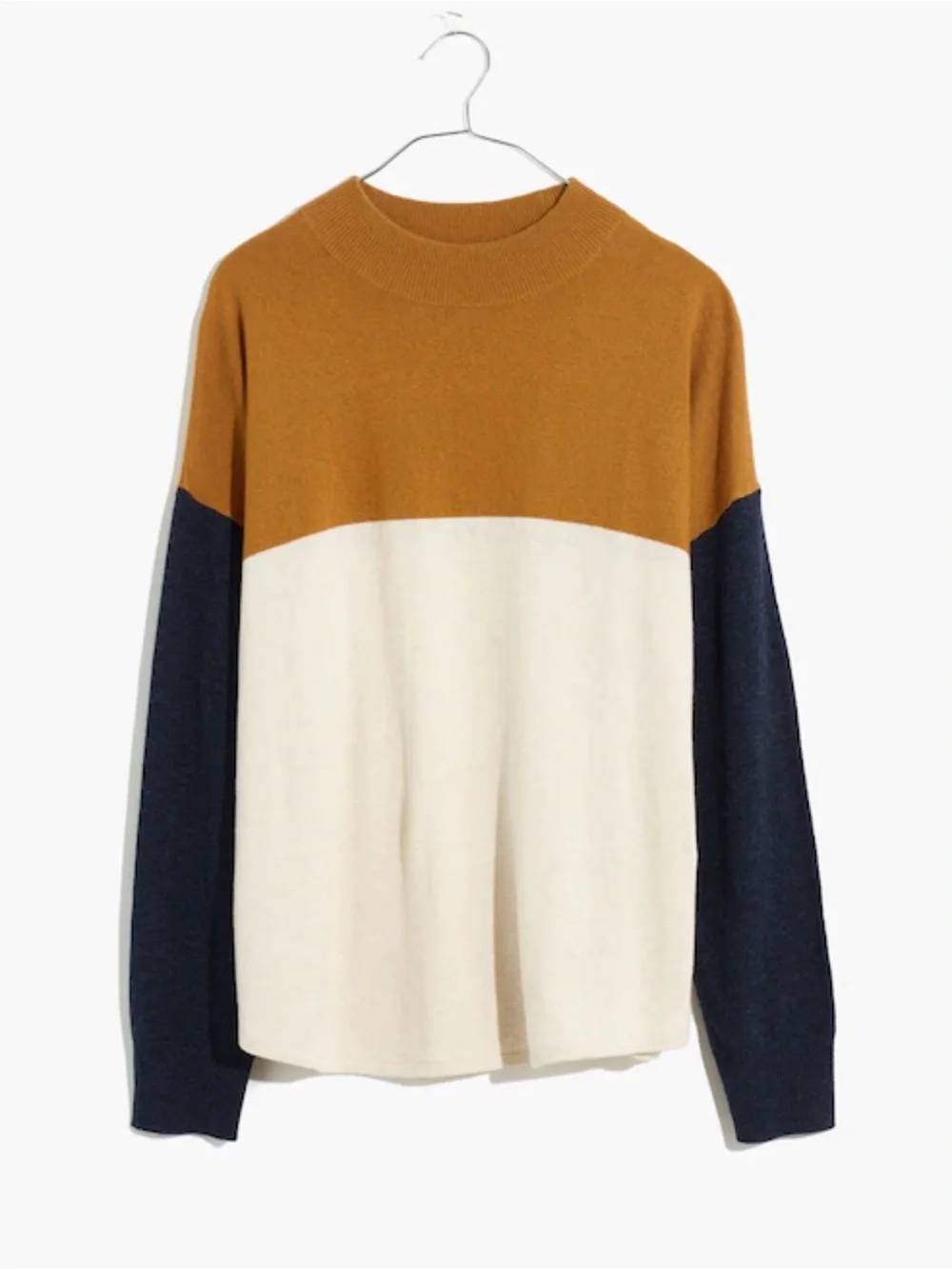 Madewell Colorblock Ashbury Mockneck Sweater Size Small Mustard Cream & Navy